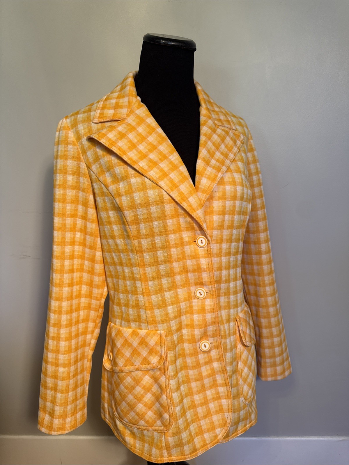 Vintage 1970’s Alex Colman California Plaid Blazer Jacket Dagger Collar S/M