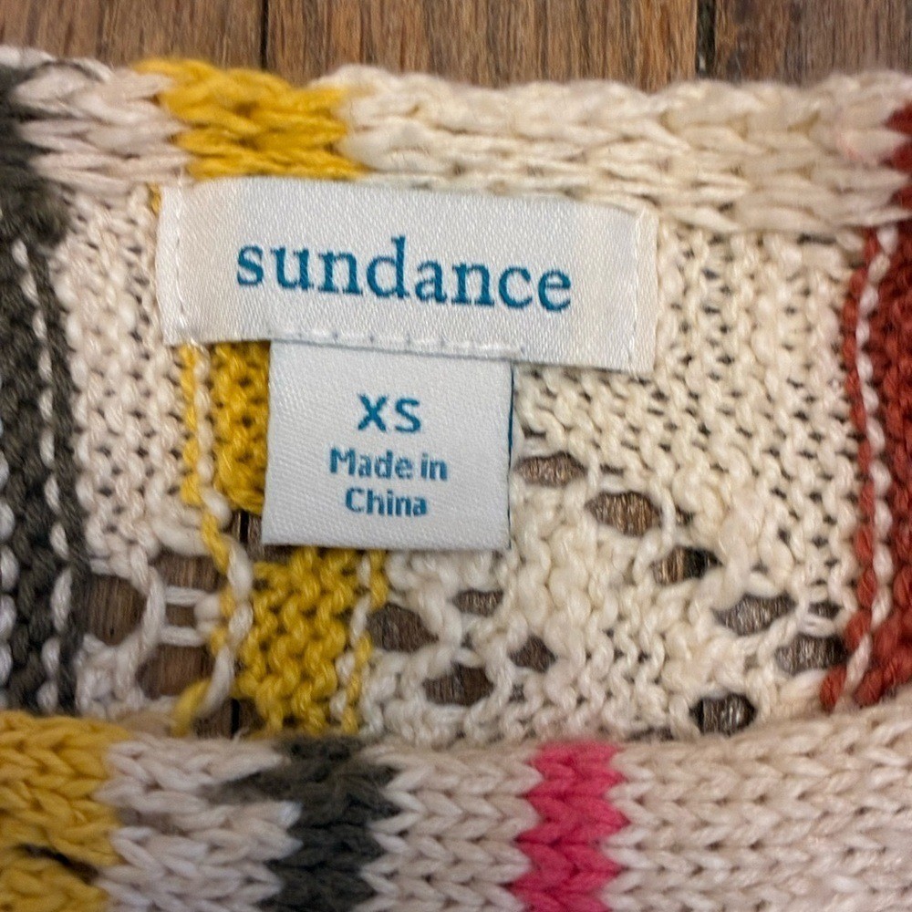 Sundance Cream Open-Knit Cotton Pullover with Yellow, Pink & Rust Stripes XS
