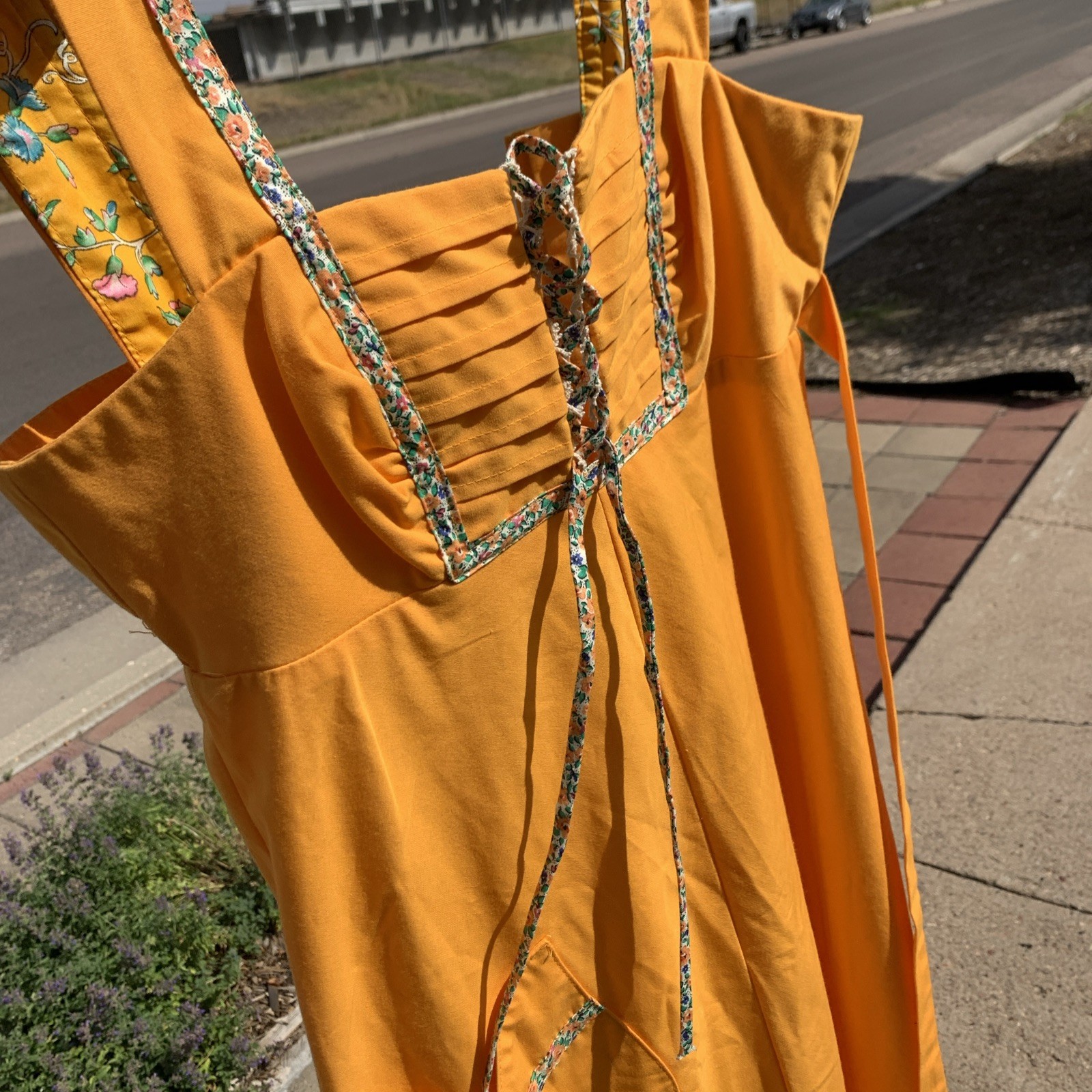 Vg 70s JODY T OF CALIFORNIA Whimsy Floral Orange Boho Hippie Maxi Sundress Sz 5