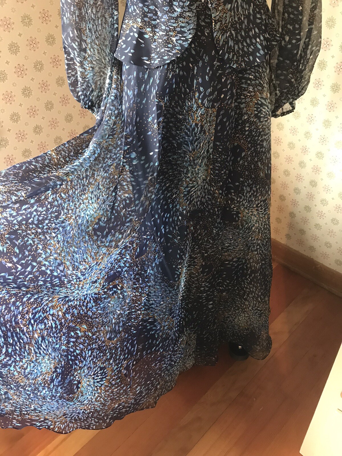 Vintage 1960s Don Luis De Espana Floral Garden Chiffon Top Skirt Maxi Dress Set