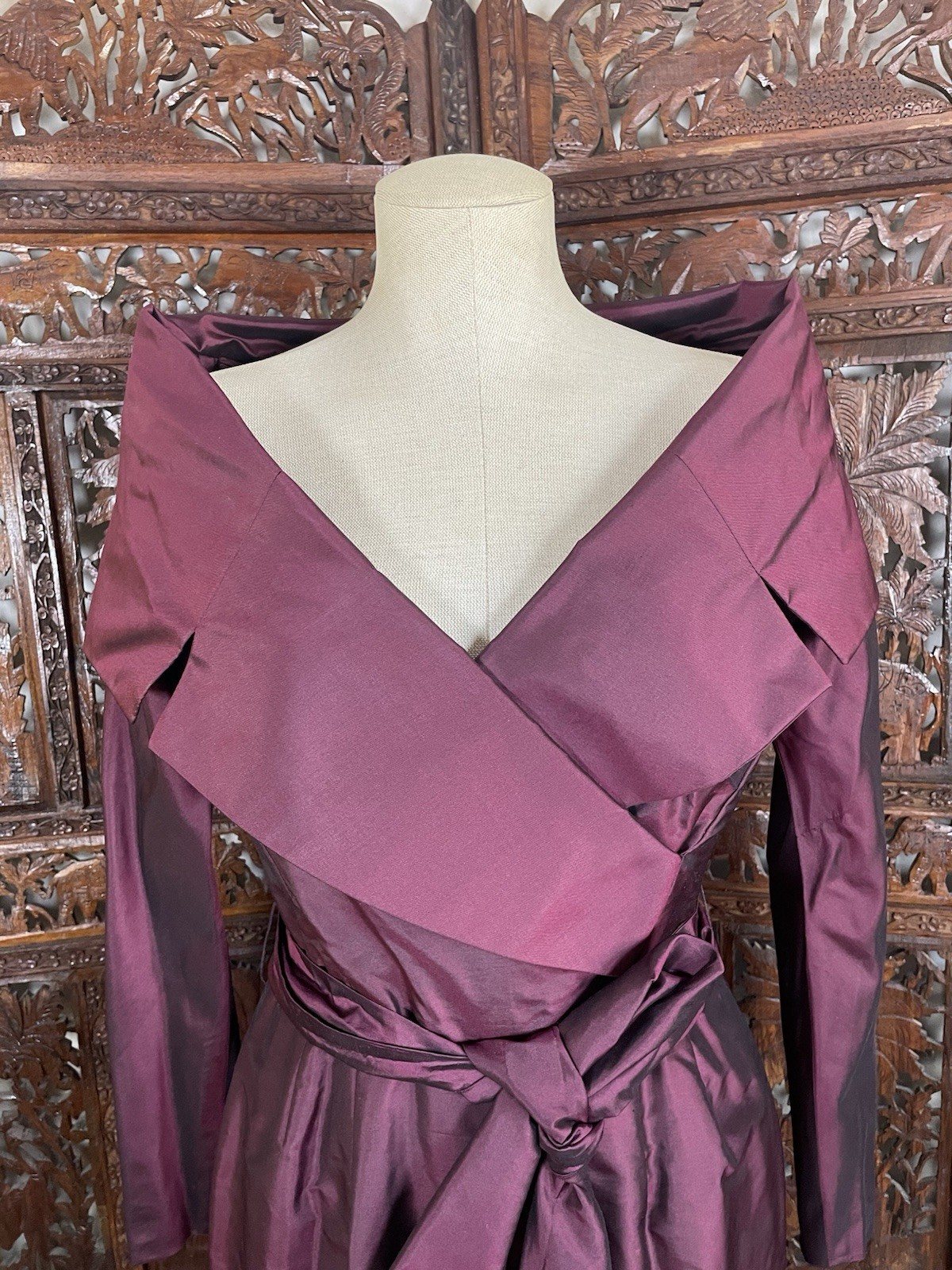 Vtg 1990s Catherine Regehr Dress Burgundy Silk Taffeta Evening Formal Dress Sz S