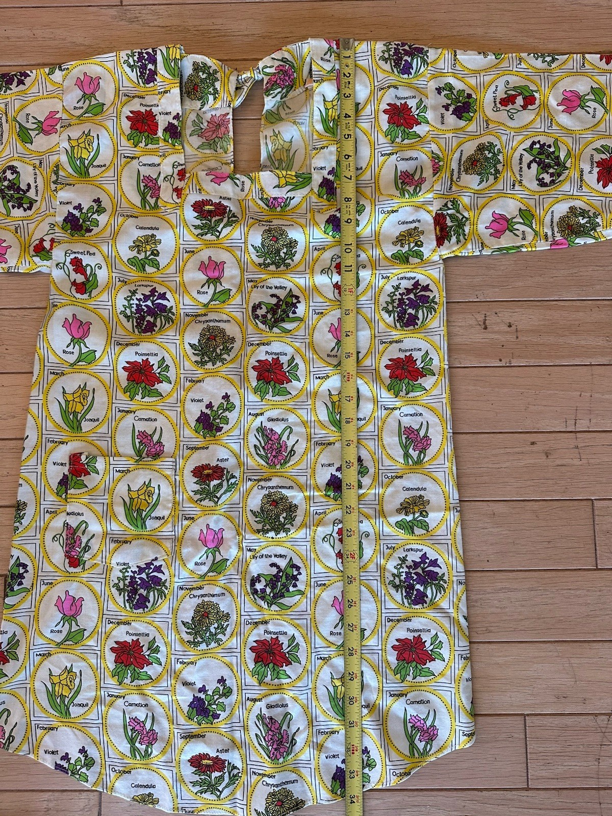 Vtg Design House Japan 70s Mod Artist Smock Apron Hippie Seed Packets Print
