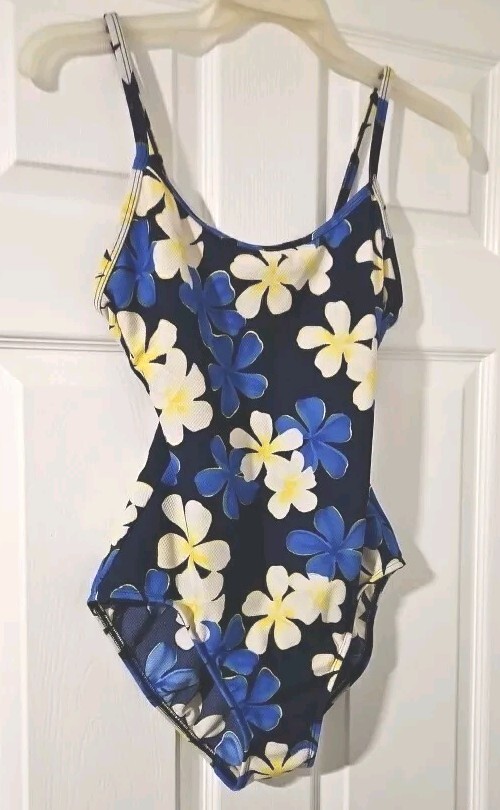 Vtg Rare Cole of California Blue Floral Textured 1 Pc Bathing Suit Swimsuit 10