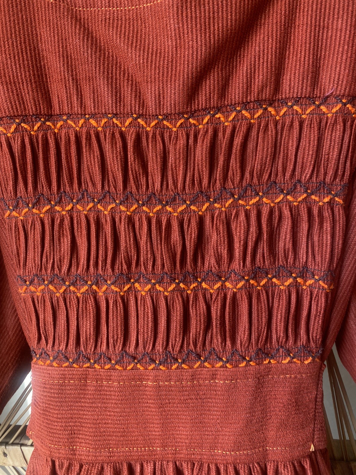 Candi Jones California Vintage 1970s Puff Sleeve Rust Colored Dress