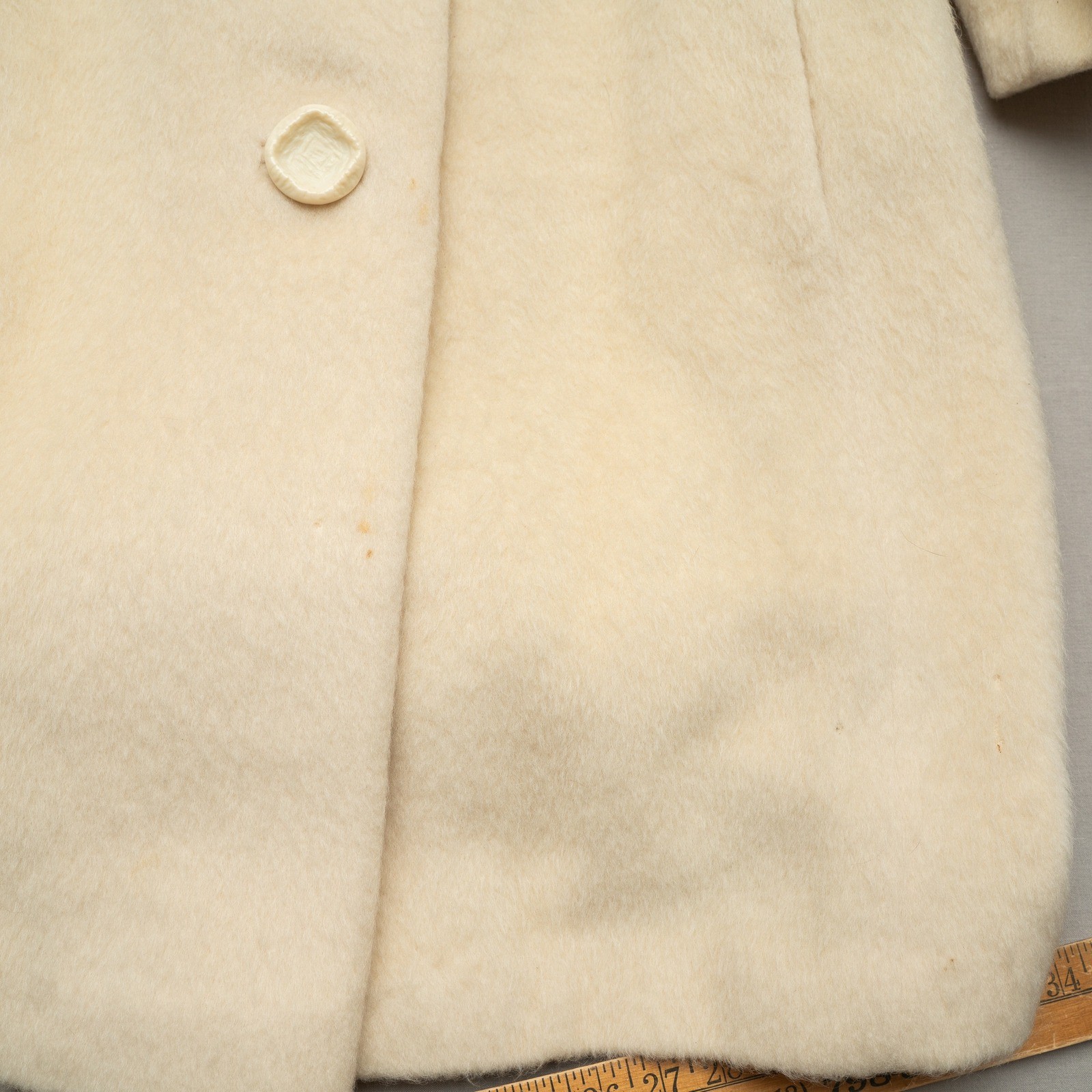 Vintage 50s Womens Pea Coat Rabbit Fur Collar Mohair Jacket Button Up Mod