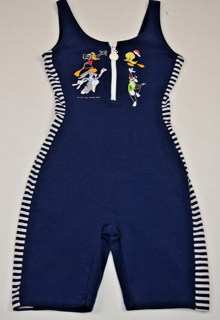 Vintage Jumper Size S/M 90s Looney Tunes Blue White Side Stripes Zip c.1995