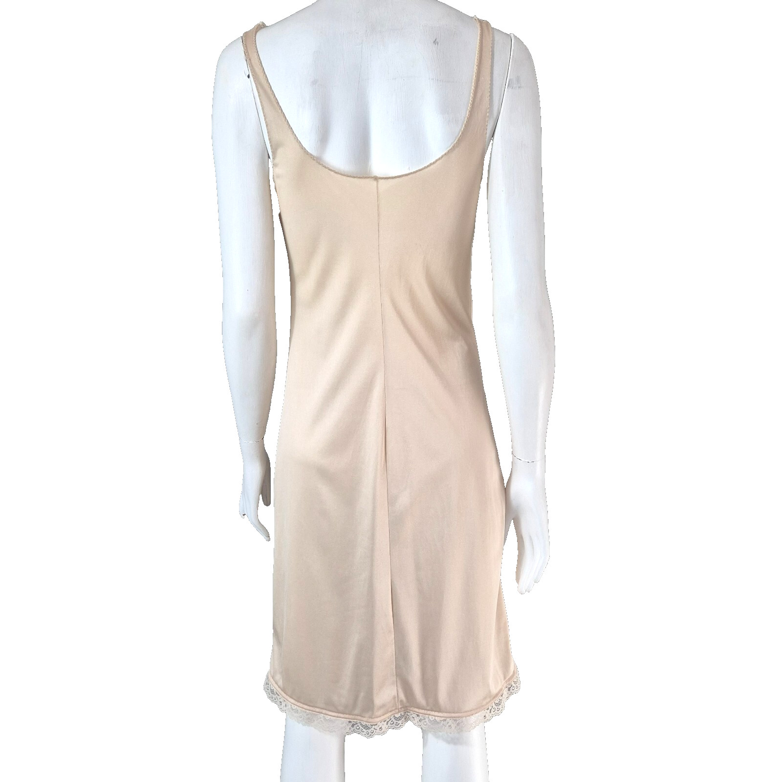 Vintage 1980s Slip Petticoat Lace Nylon Size 12 Straps Knee Length Beige