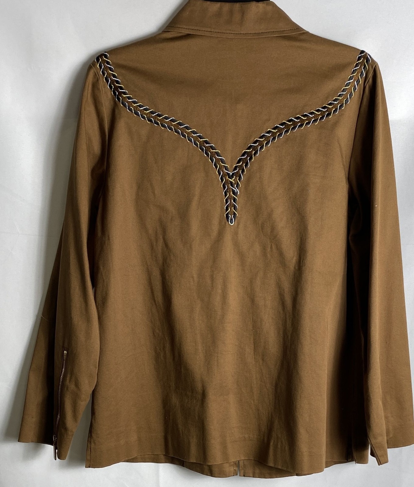 Vintage 90s Bob Mackie Women’s Brown Wearable Art Embroidered Zip Jacket Sz S