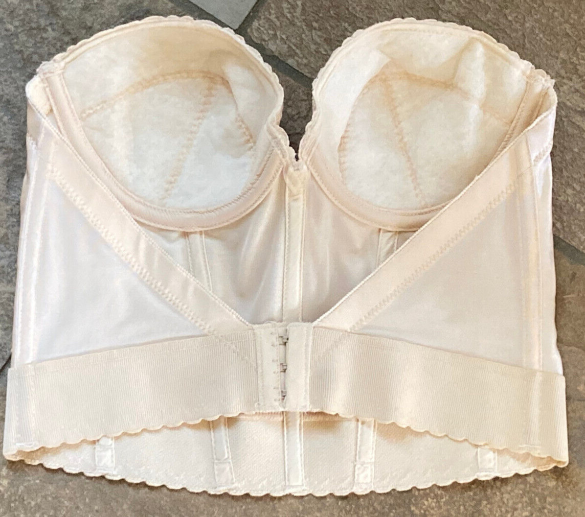 1122 FREDERICKS 36B Ivory SATIN Strapless Long Line Underwire Bra #5203 VINTAGE