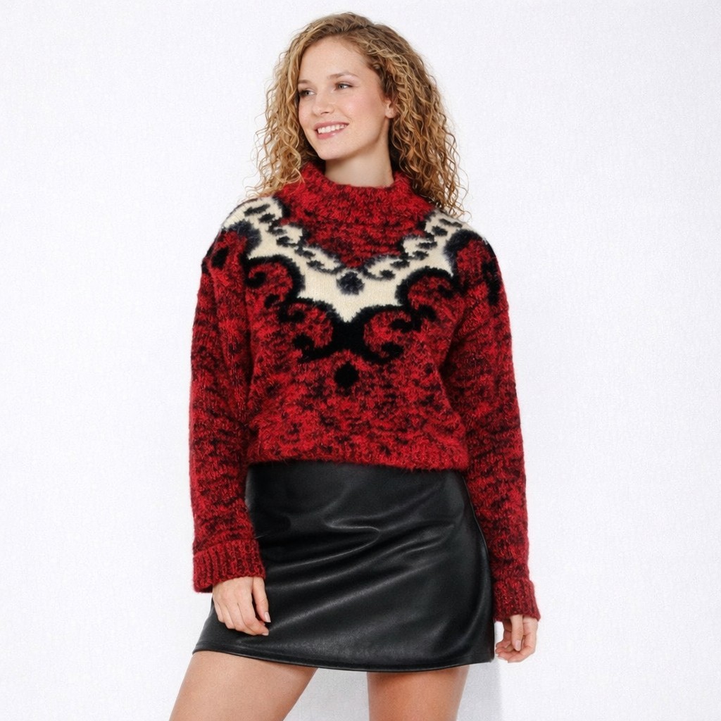 Vintage 80s Spice of Life Red Fuzzy Chunky Long Sleeve Knitted Sweater Size L
