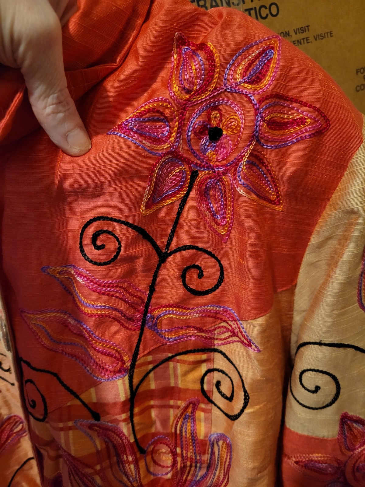 Indigo Moon Vintage Embroidered Patchwork Jacket Size 1X Pink Boho Art To Wear
