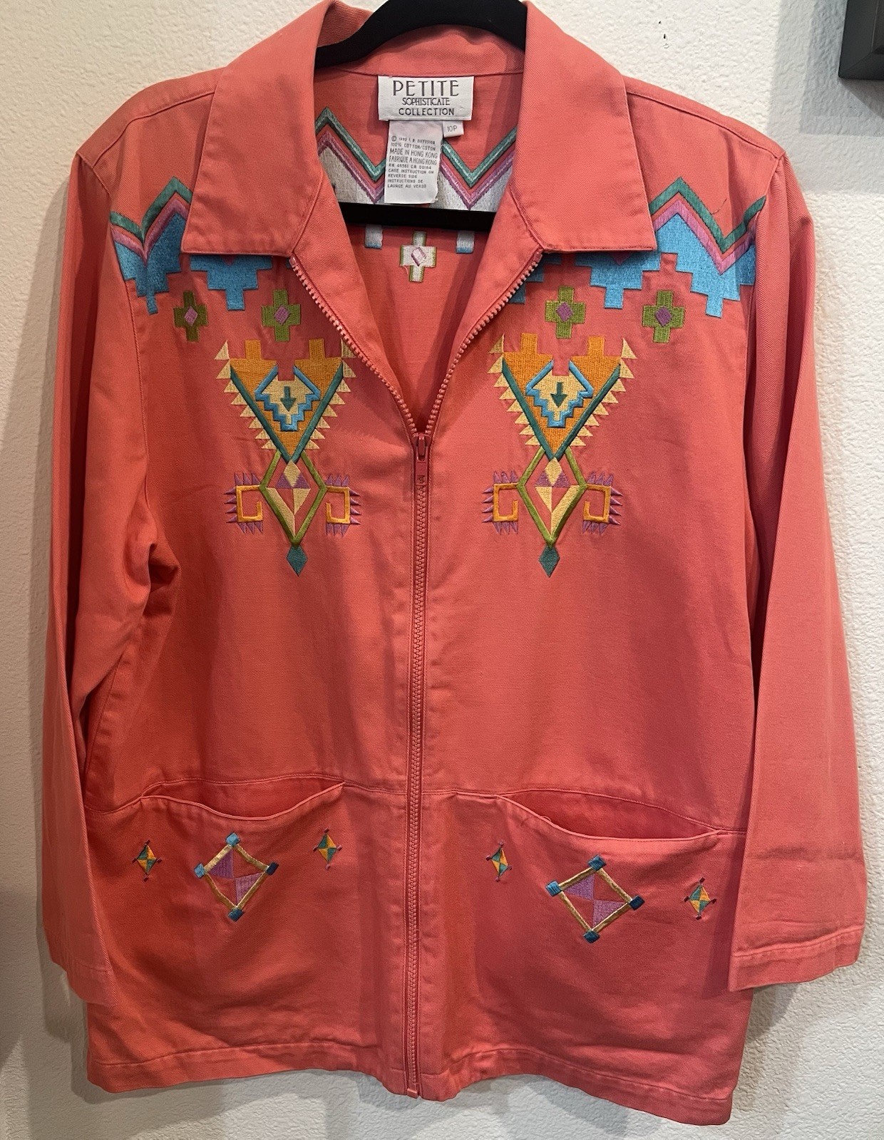 I.B Diffusion Vintage 1992 Women’s Coral Pink Jacket Blazer Size 10P Embroidered