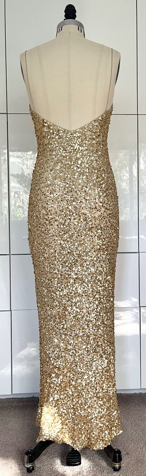 Vintage Gold Sequin, Formal Or Prom, Slip Dress. Size 6. Silk Bias Cut.