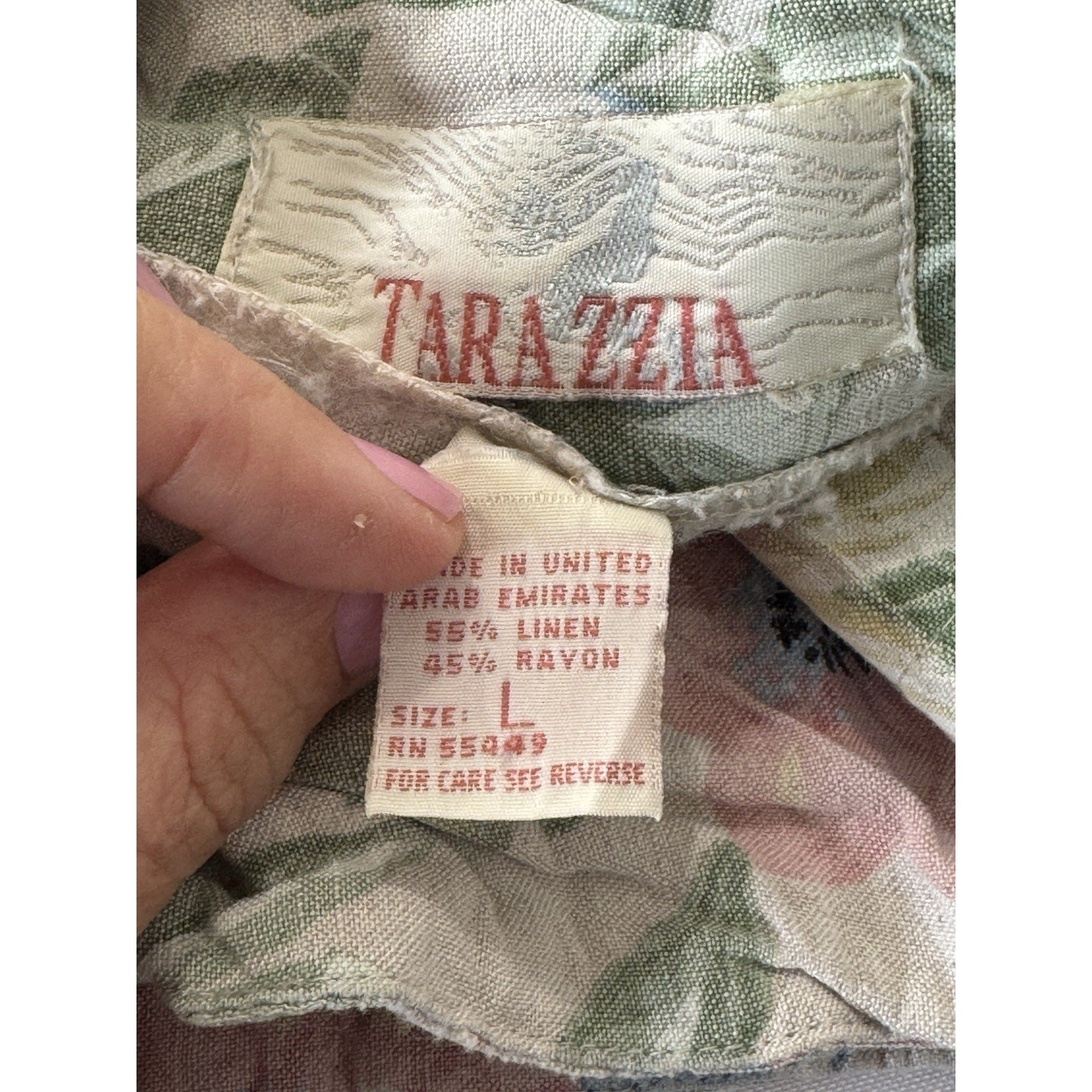 Vintage 90s Pastel Floral Linen Pants TARAZZIA Size Large Cottage Coastal Boho