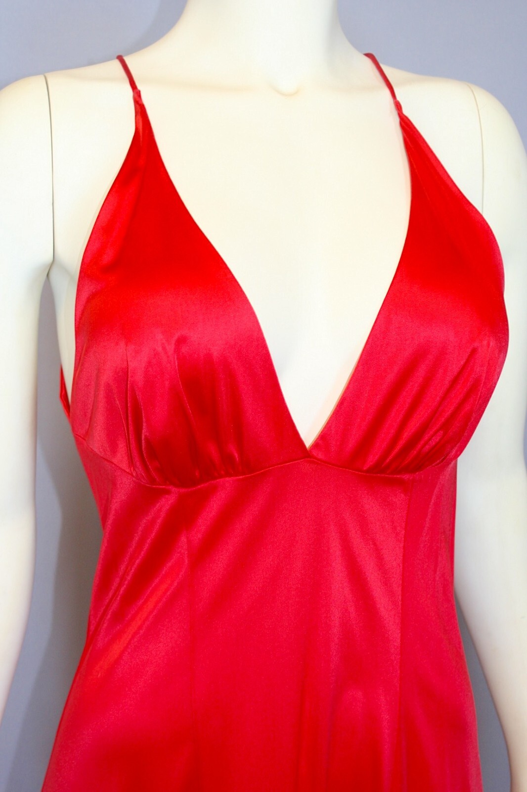 Vintage VANITY FAIR 60s Sexy Plunge Red Long Maxi Slip Dress Night gown 32/S