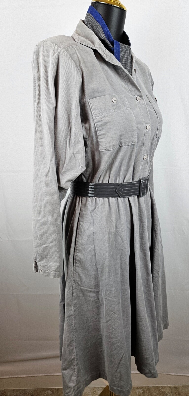 Patty O’Neil Vintage Shirt Dress Union Made Size 3-4 Shoulder Pads Gray NICE