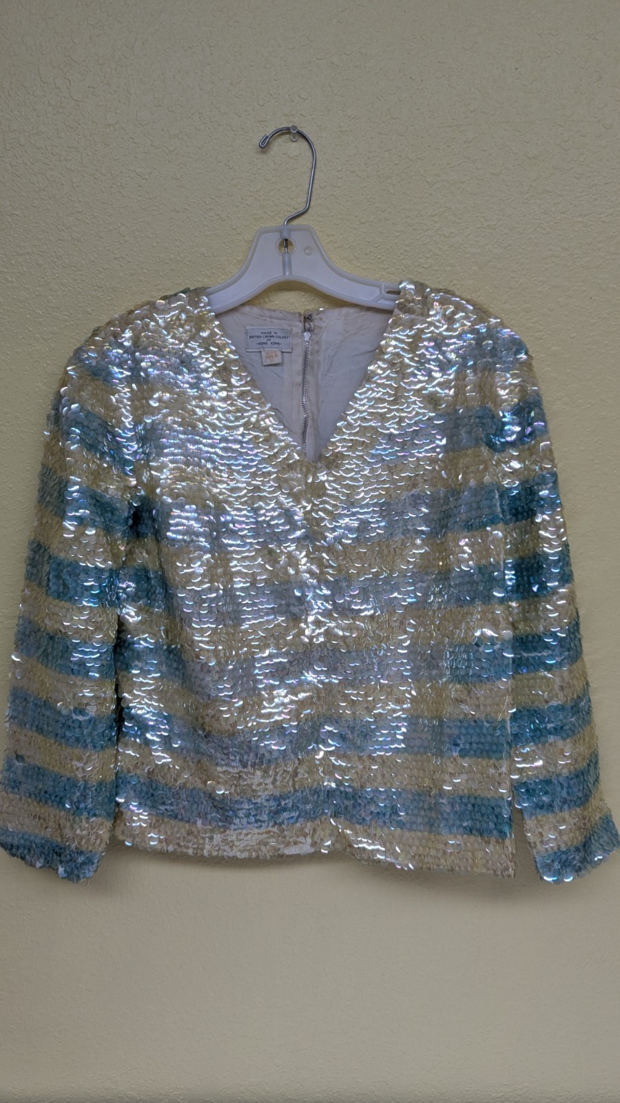 RARE Vintage Sequin Striped Top, Silk Lined, Hand Made in Hong Kong 12