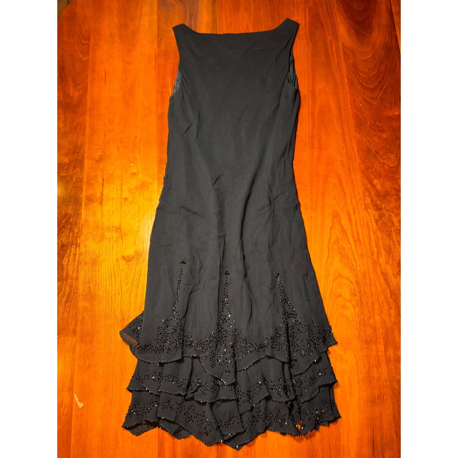 Jones New York Dress Womens 12 Black 100% Silk Beaded Tiered Ruffle Vintage y2k