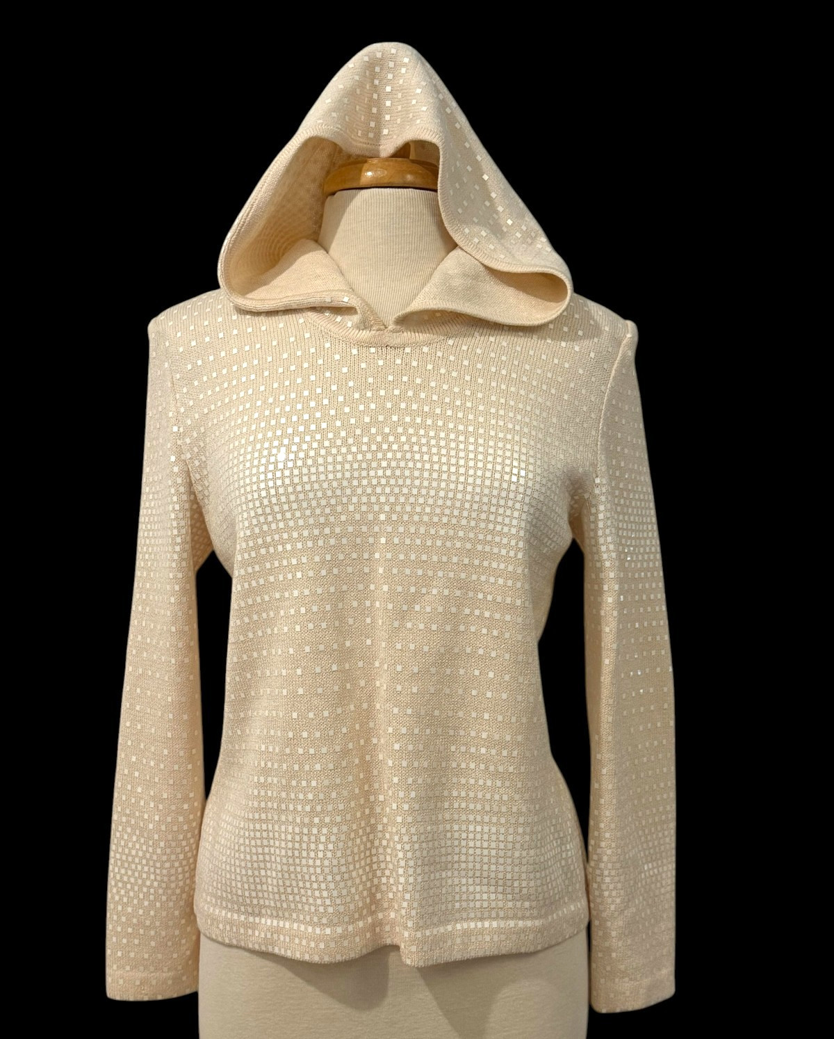 Vintage St. John Couture Marie Gray Blush Peach Sz 4 Sequined Sweater Hoodie Top