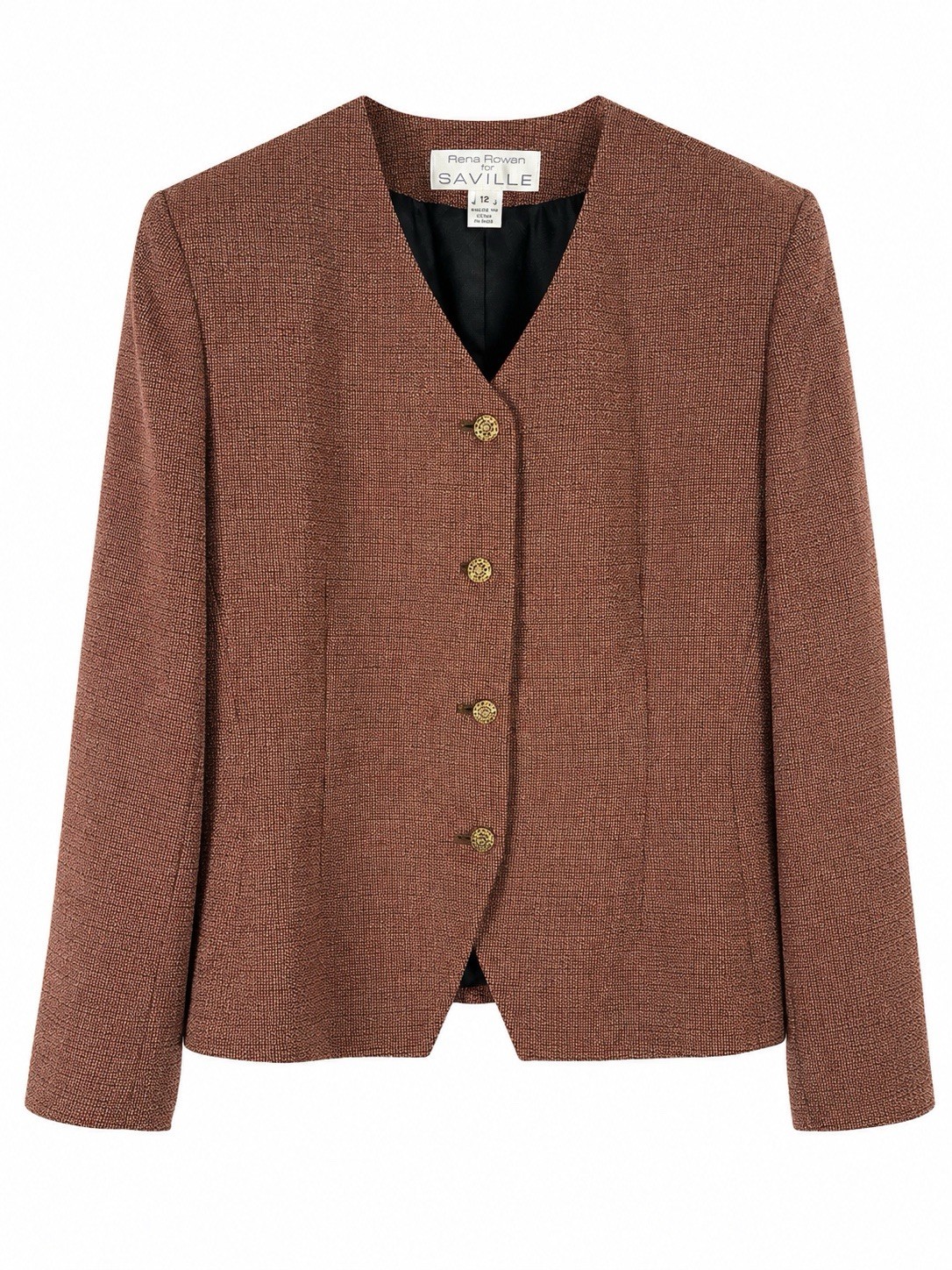 Rena Rowan for Saville Sz 12 100% Wool Blazer Red Black Tweed Gold Button USA