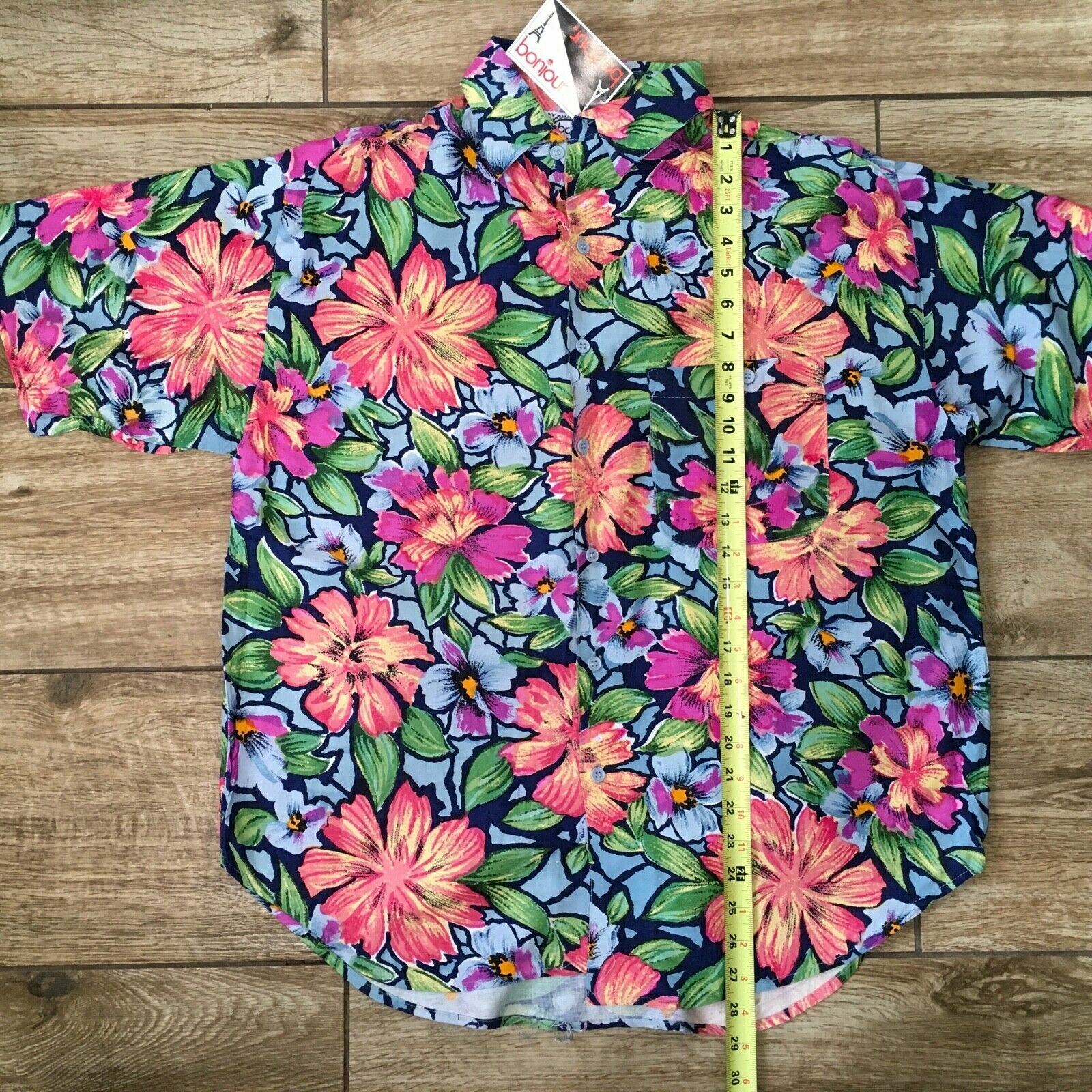 BONJOUR Vintage 90s Floral Flower Blouse Oversize Shirt Button Down Size M NOS