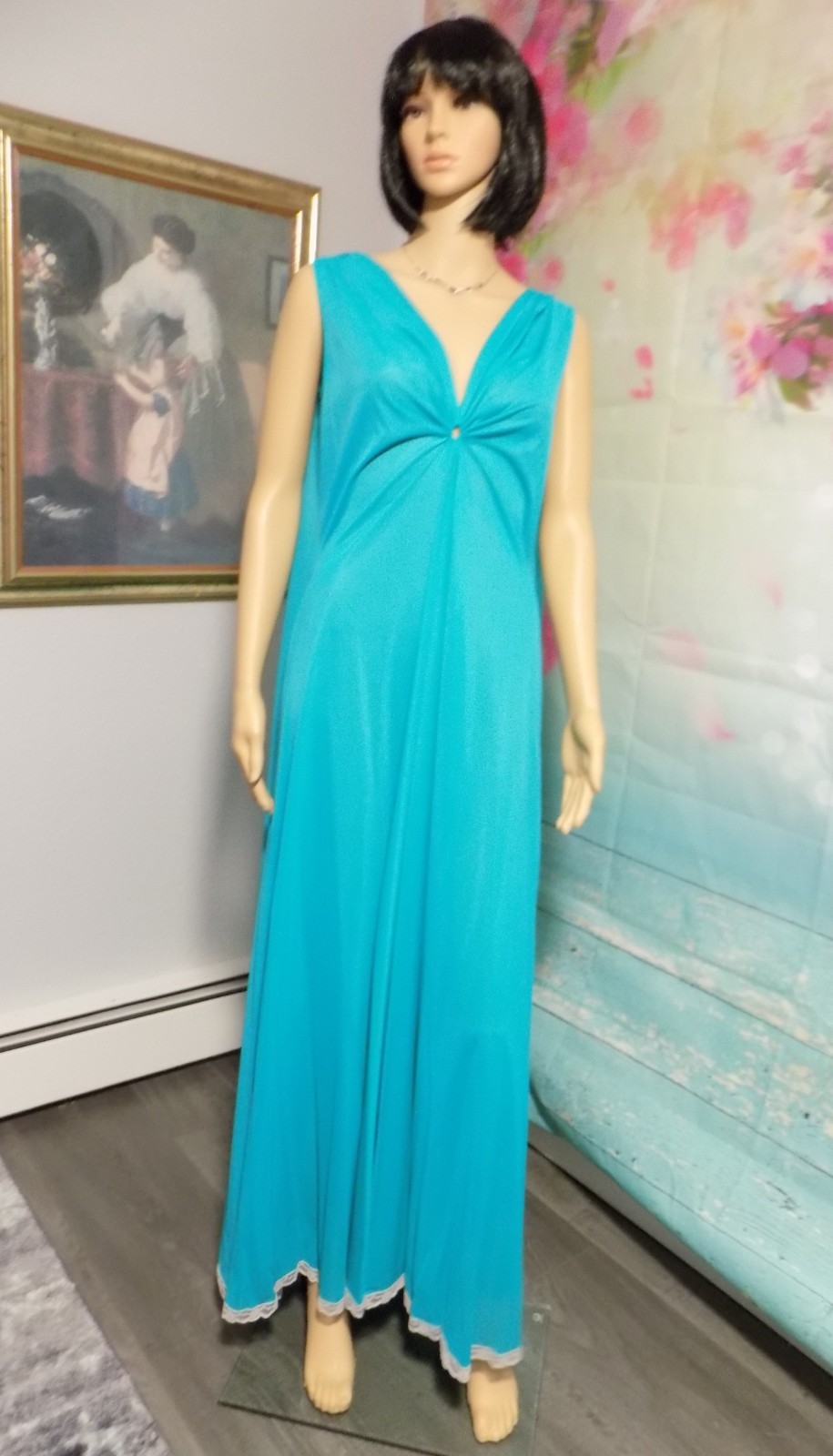 CLAIRE SANDRA by LUCIE ANN vtg Emerald Green Keyhole Grecian gown size 38 Bust
