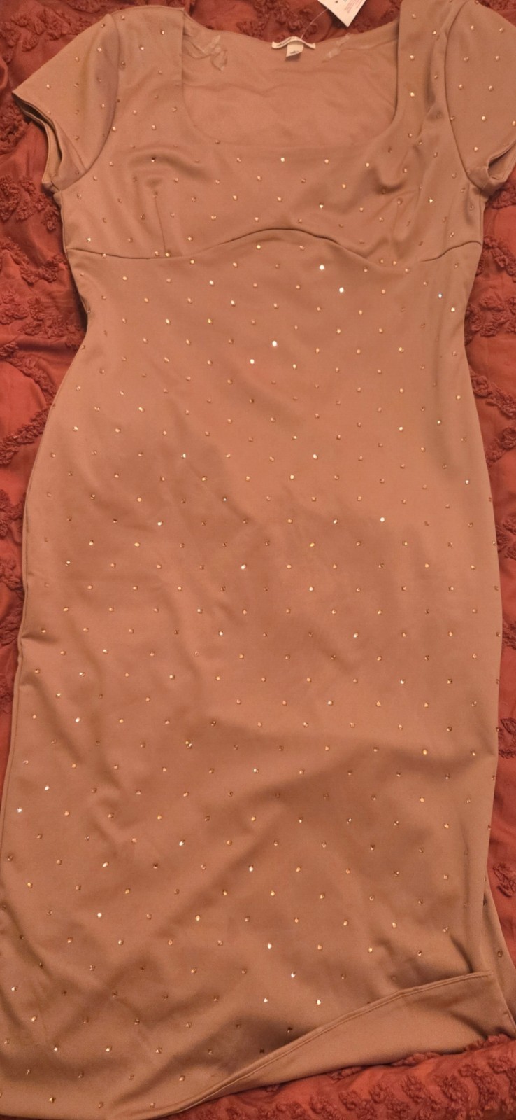 Beige Party Sparkle Evening Dress Stretchy