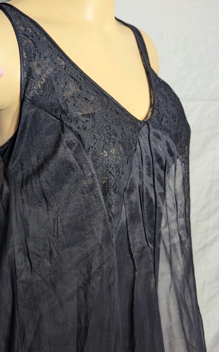 VTG 1950s Vassarette Maxi Slip Dress Nightgownown Layered Chiffon Lace Black 36
