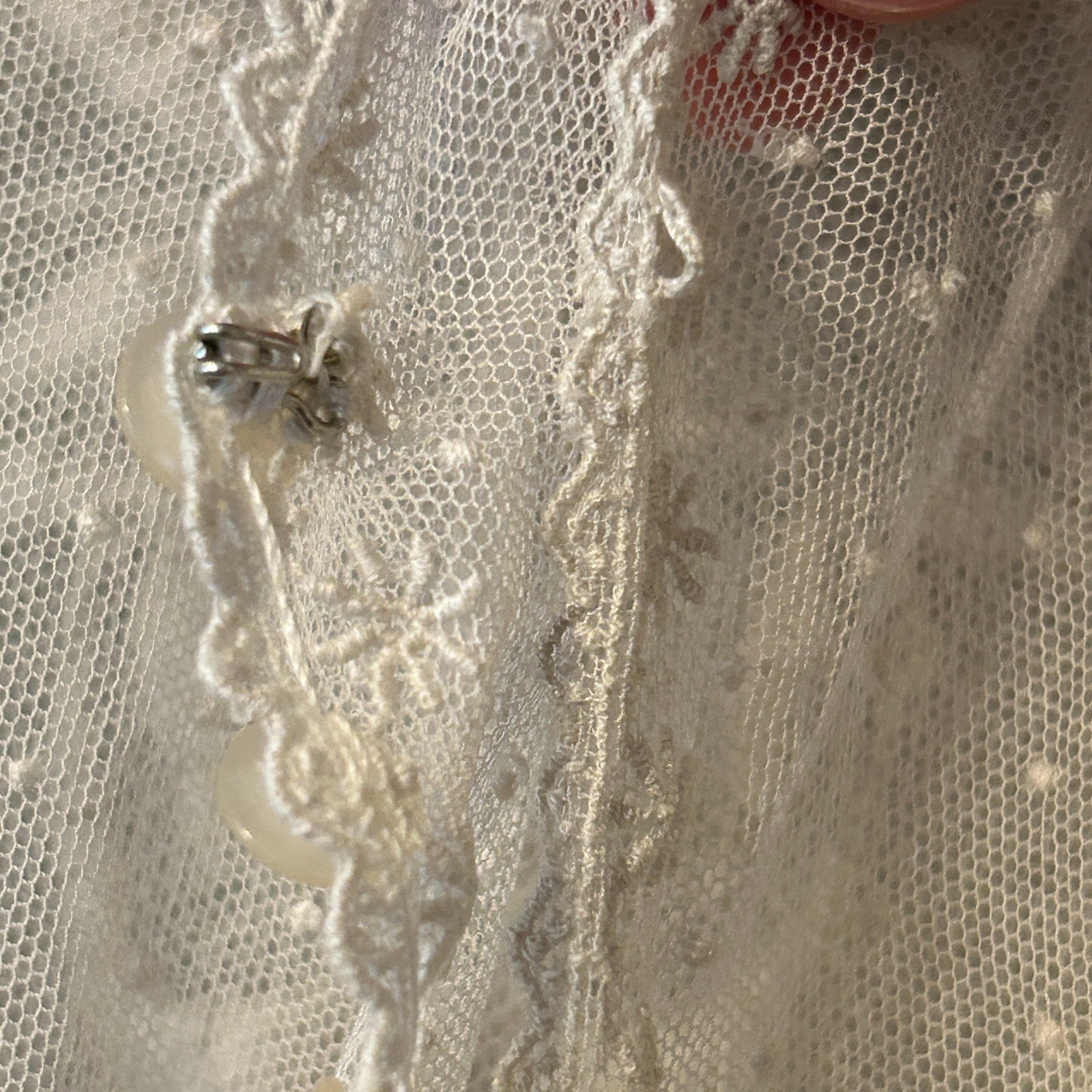 Antique Edwardian Sheer White Ruffle Floral Net Lace Gown Lawn Dress Bridal