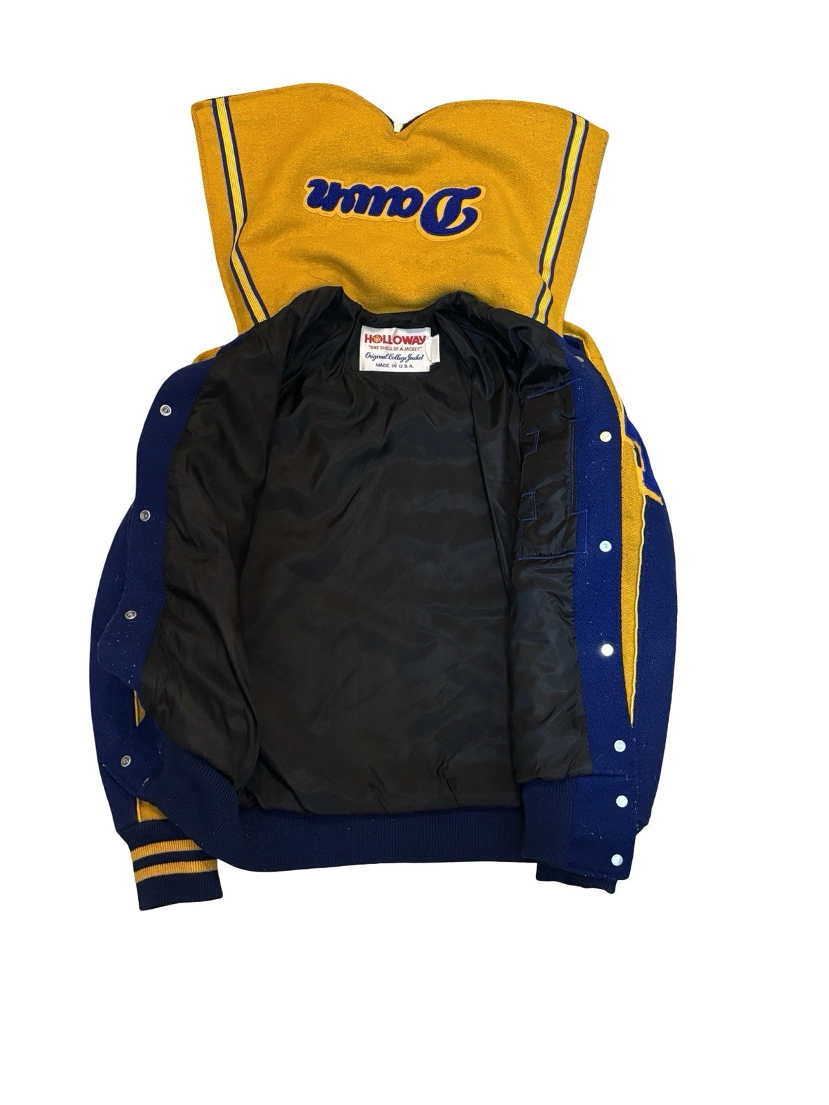 1987 Holloway Wool Blend Varsity Cheerleader Letterman’s Jacket Blue and Gold
