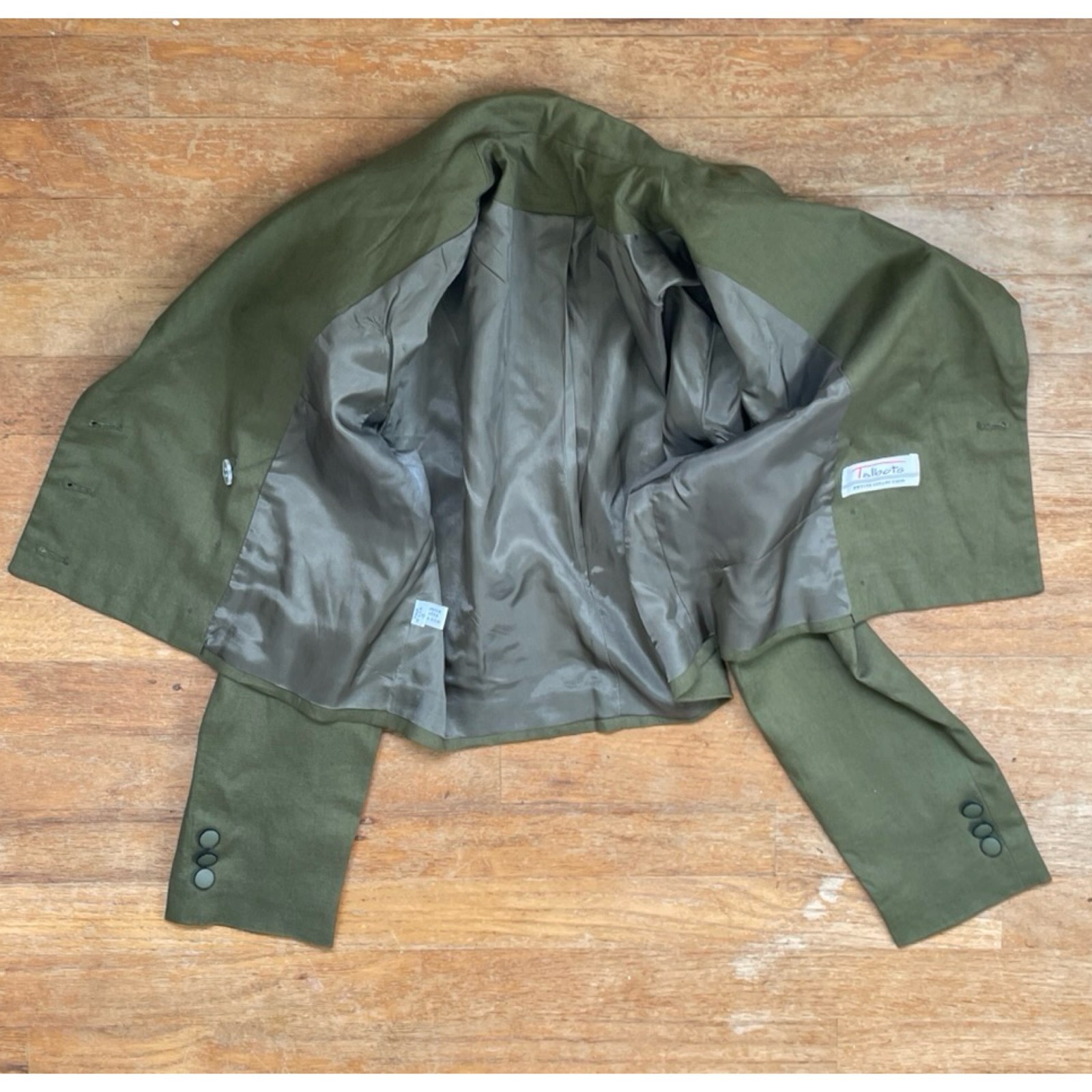 Vintage Cropped Double Breasted Jacket Size Small 1980s Olive Green Rayon/Linen