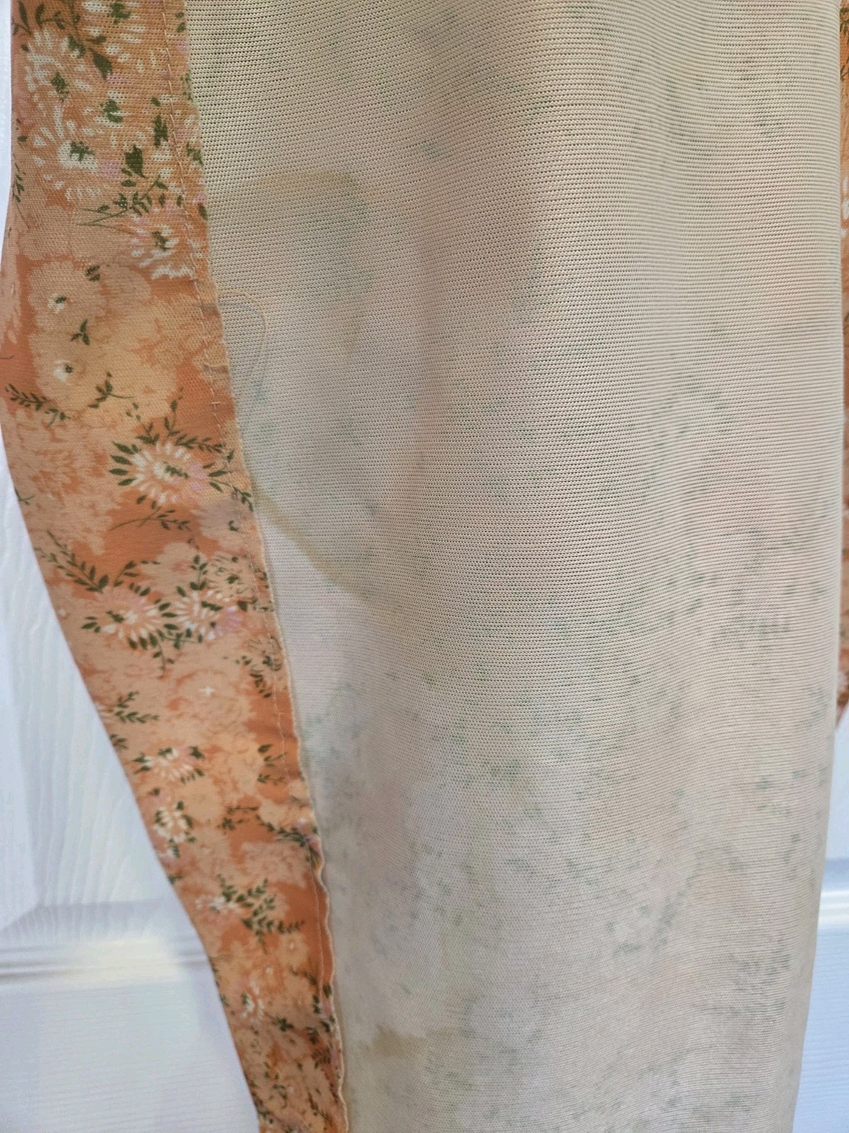 60s/70s Peachy Ditzy Floral Empire Waist Maxi Dress Tie Back Hostess, Boho GUC