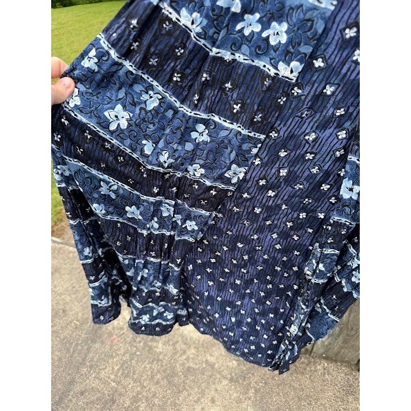 Vintage 90s Boho Sarah Richards Floral Maxi Dress Womens 8 Blue