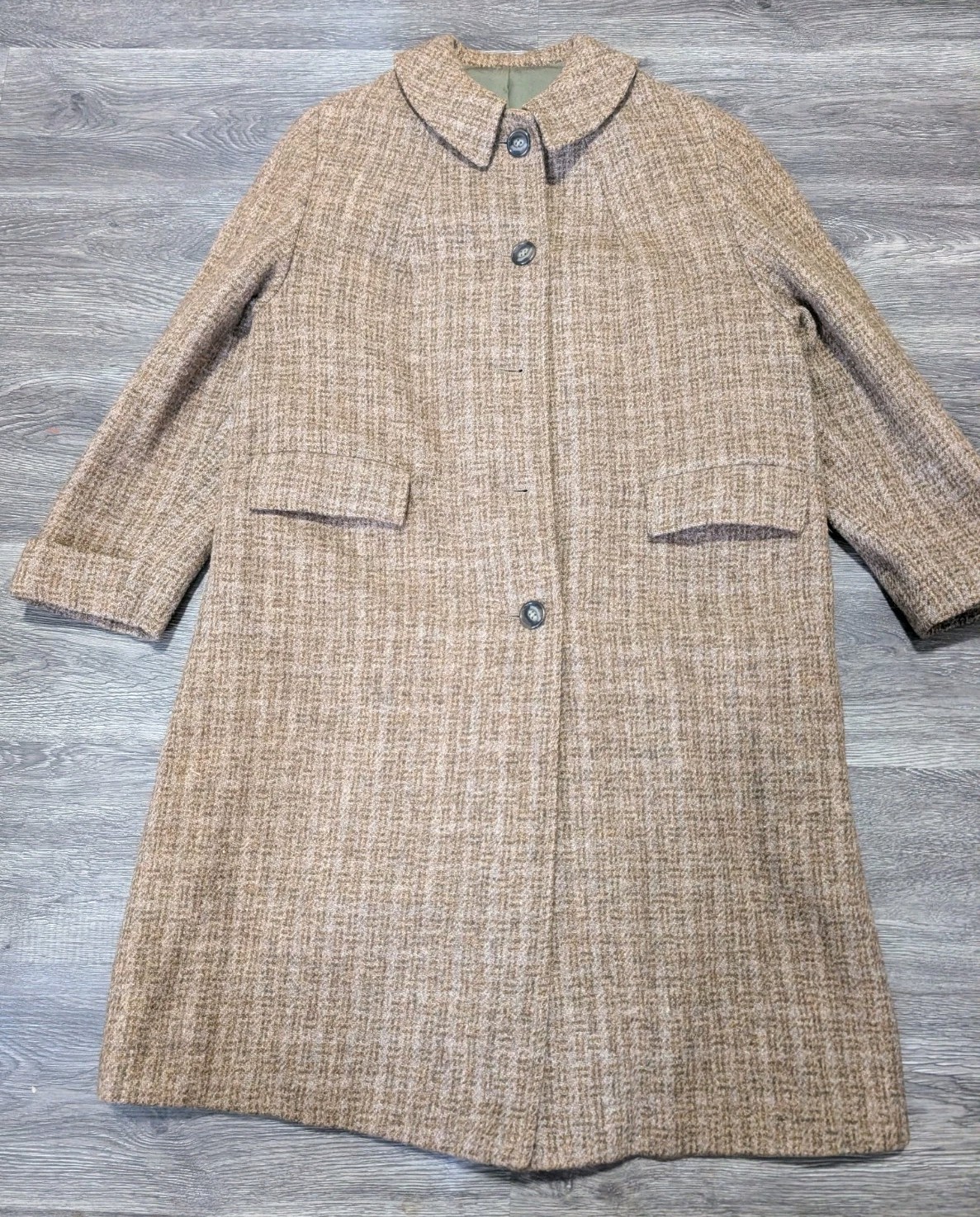 Vintage Women’s Harris Tweed Wool Coat – Brown Herringbone – Size [Small