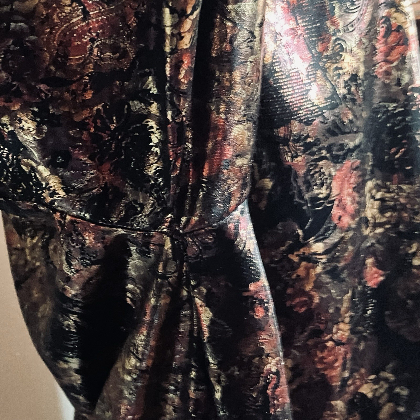 VTG Foil Button Down Blouse 22w Joanne Plus Black Rose Gold Long Sleeve 80s 90s