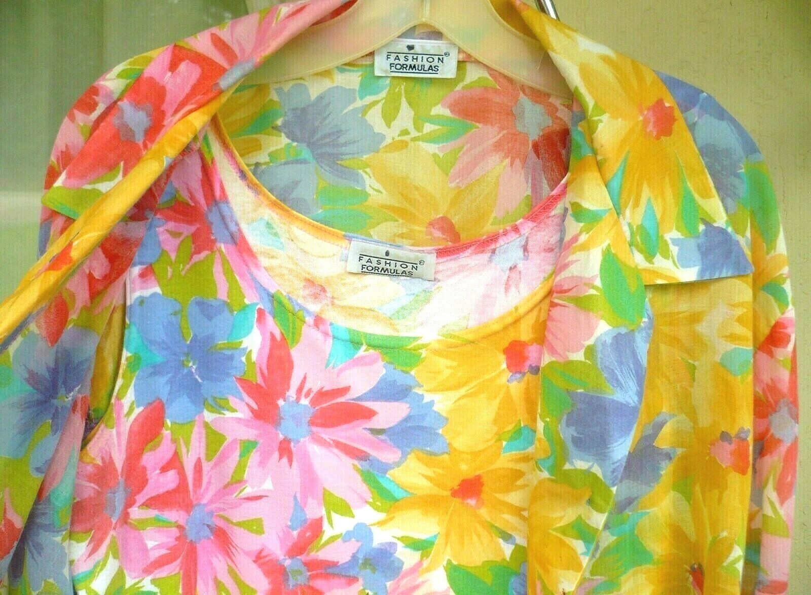 VTG XL SET BRIGHT FLORAL BLOUSE + TANK YELLOW PINK 2 PC WOMEN FASHION FORMULAS