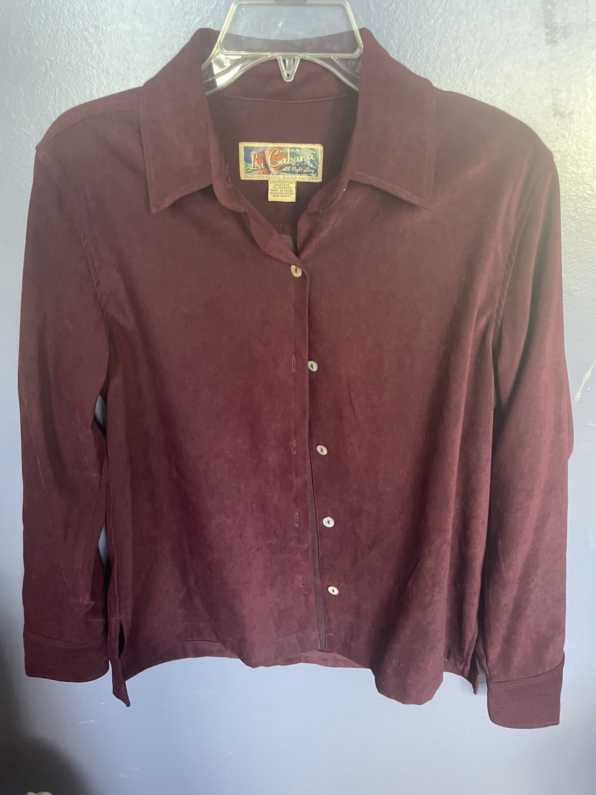 Vintage La Cabana Burgundy/Wine Red Micro-Suede Button Blouse- 90s Western Top M