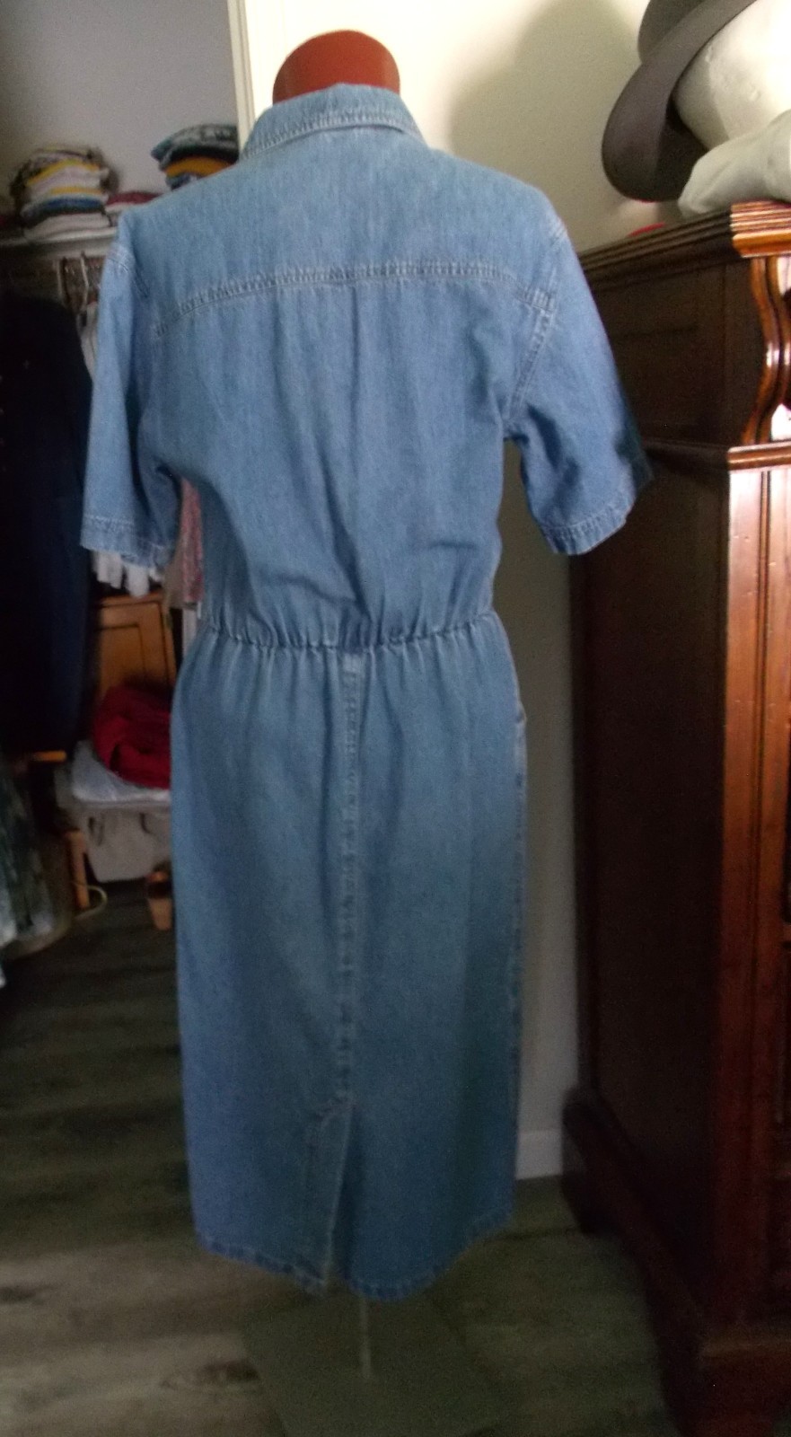 Vintage Lands End Jeans Denim Midi Dress Lighter Blue Wash USA Regular 12
