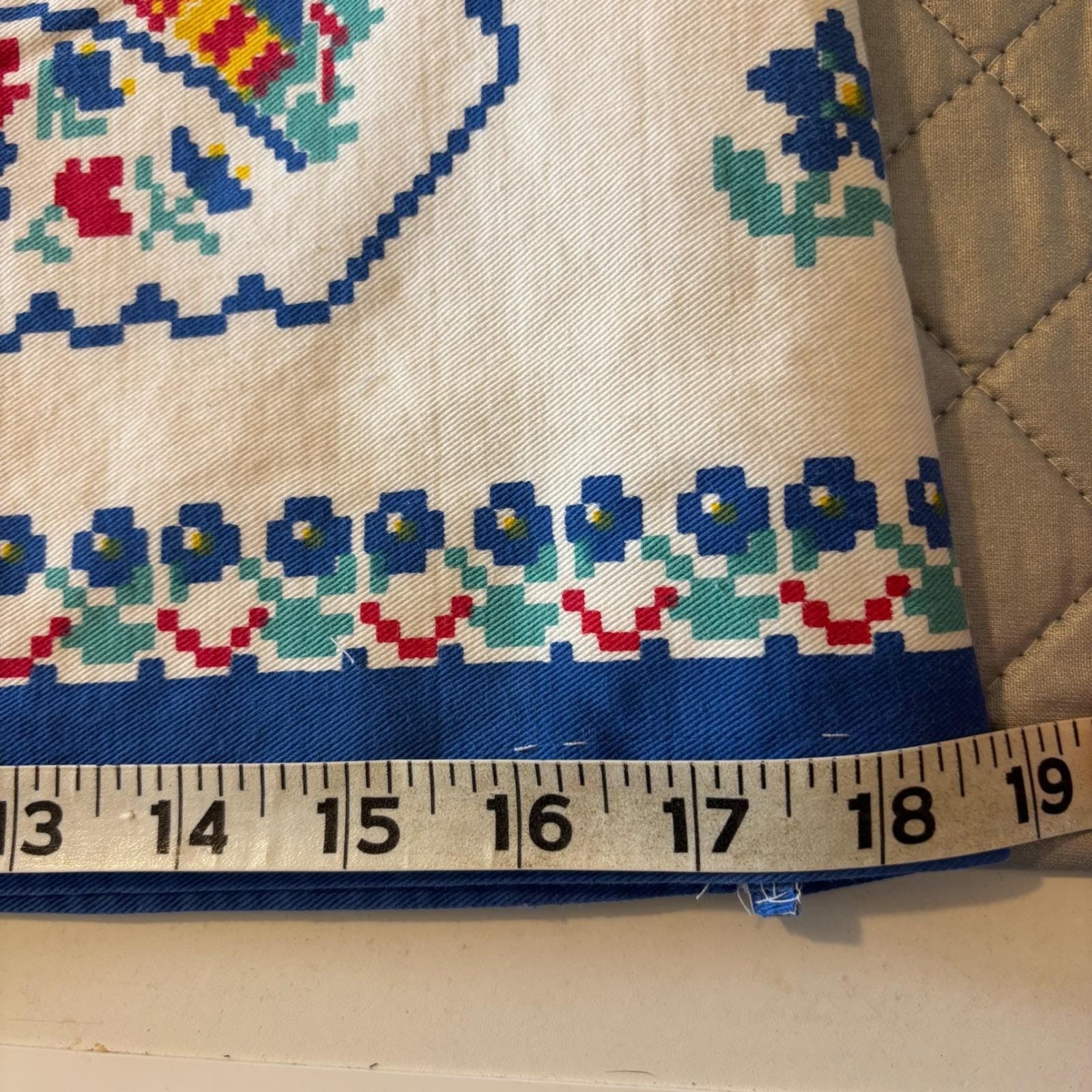 Vintage Handmade Upcycled Folk Art Cross Stitch Print Vest White Blue Gold Lined