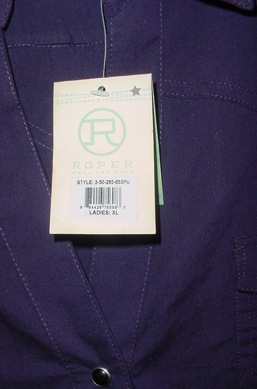 Roper Wear The West Purple Pearl Snap Western Rodeo XL Shirt Never Worn tag