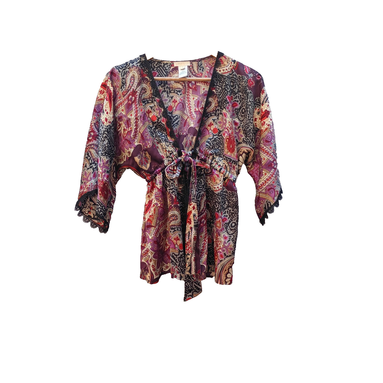Vintage 90s, 00s, Y2K Anna Paul Silk Kimono Tie Front Jacket Size Small