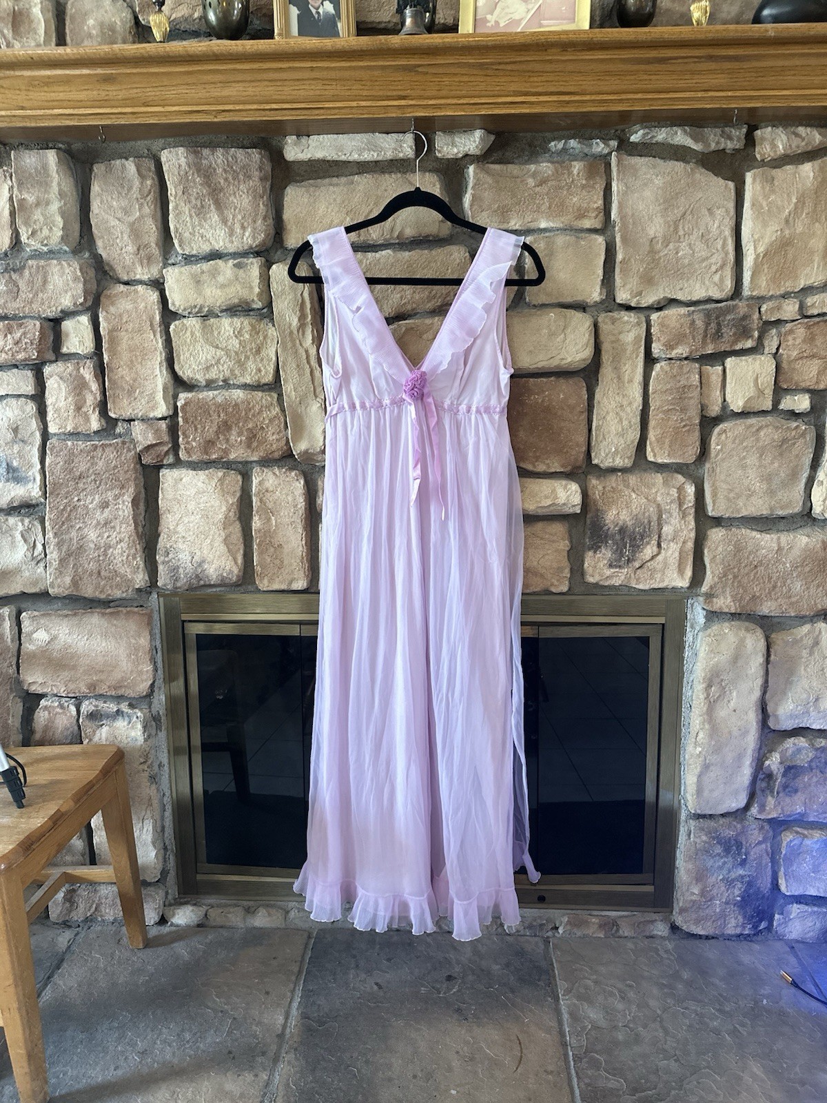 True VTG 70s Lavender Purple Maxi Slip Dress Nightgown Ruffle Fairy Ethereal M/L