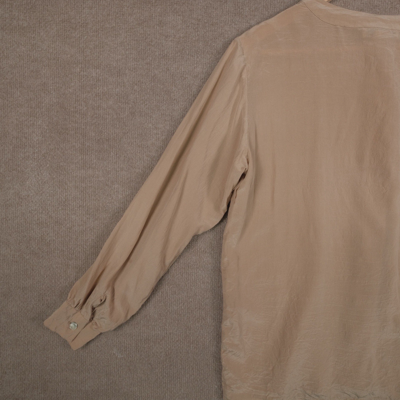 Vintage Blass Port By Bill Blass Women’s 100% Silk Shirt Band Collar Beige S
