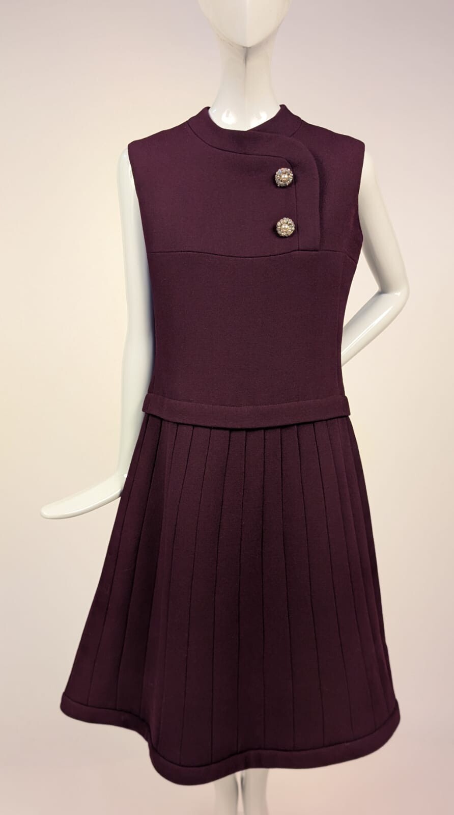 MOD VINTAGE 1960’S DESIGNER PIERRE CARDIN BURGUNDY WINE WOOL DRESS