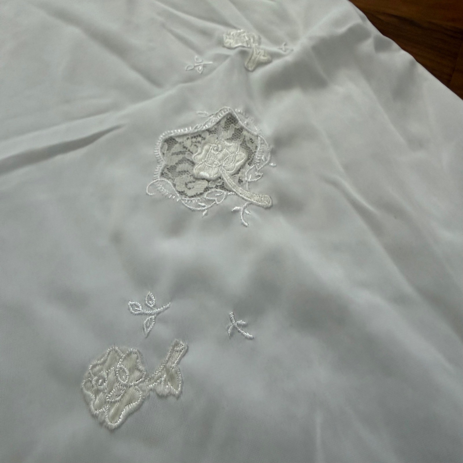 Vintage Charmode Cut Out Lace Floral Sheer Bridal Nightgown White Dress Slip 34