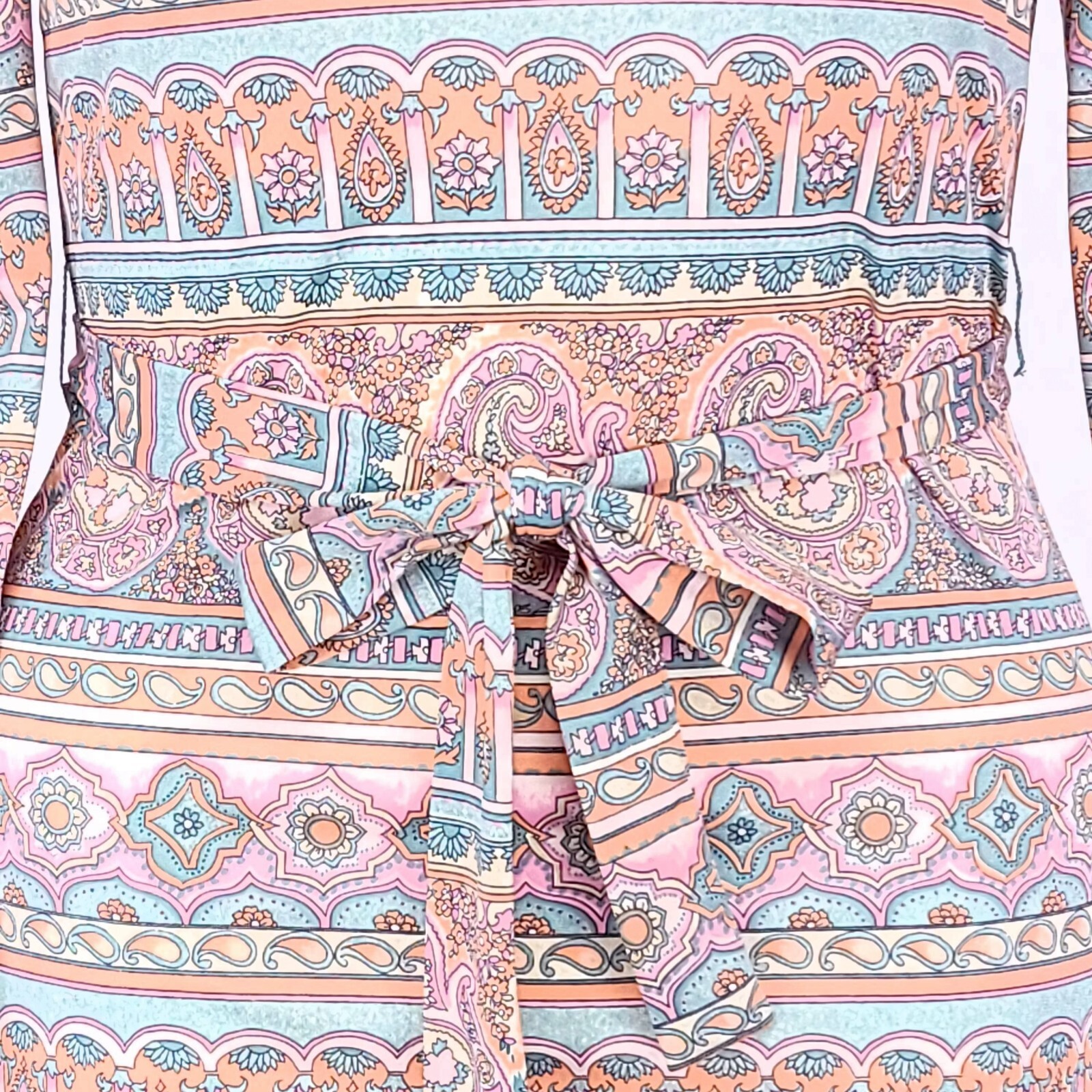 Carillon New York Vintage Paisley Floral Print Belted Sheath Dress Pink Blue 10