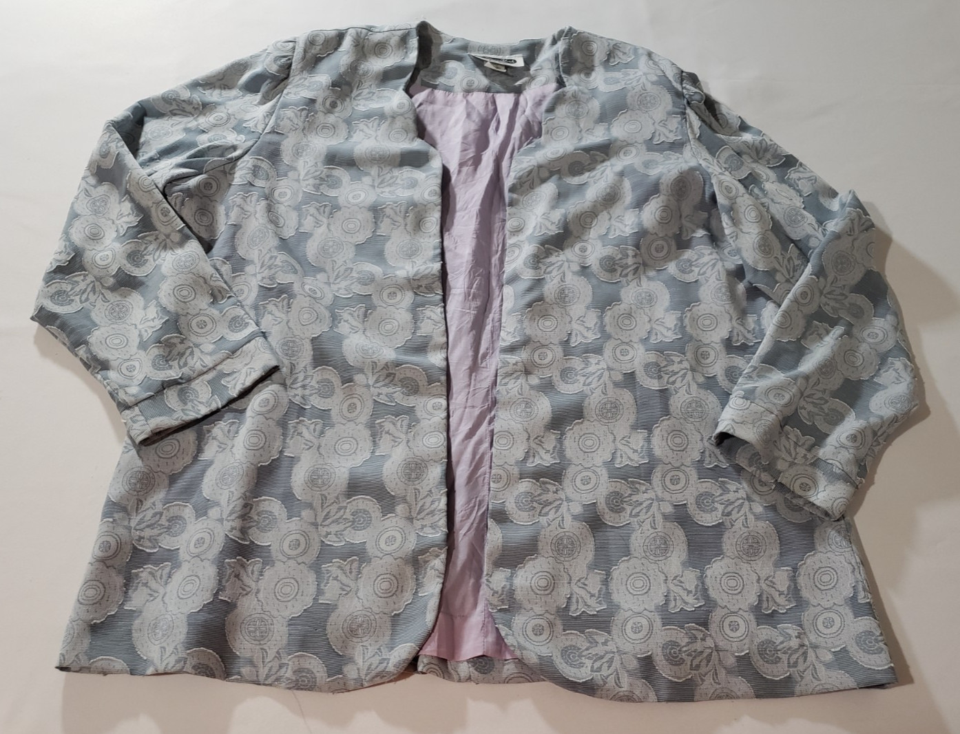 Jo Hanna York By Joan Davis Vtg Open Blazer Size 18 Blue Floral Lined USA Made