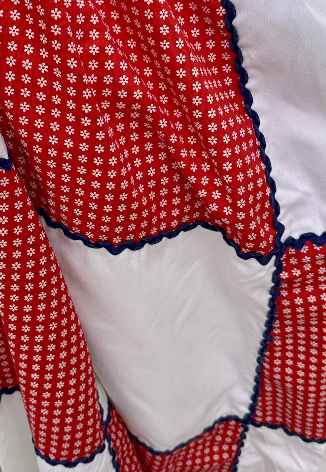 Vtg 70s Patchwork Red White Blue Prairie Skirt Boho Small w-27”