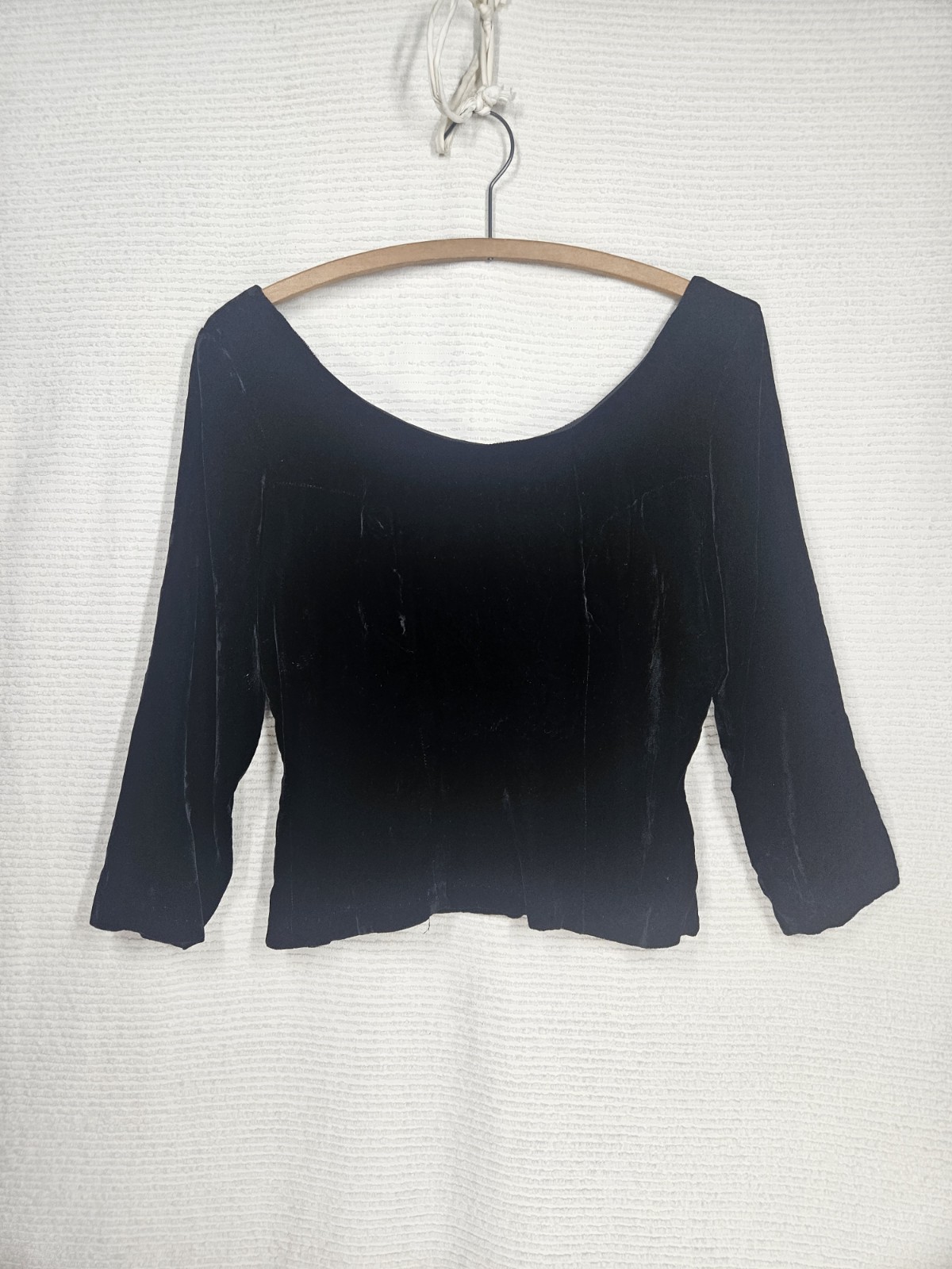 Vintage 1950s Black Velvet Top Side Metal Zip Princess Seam Shirt Small 42b