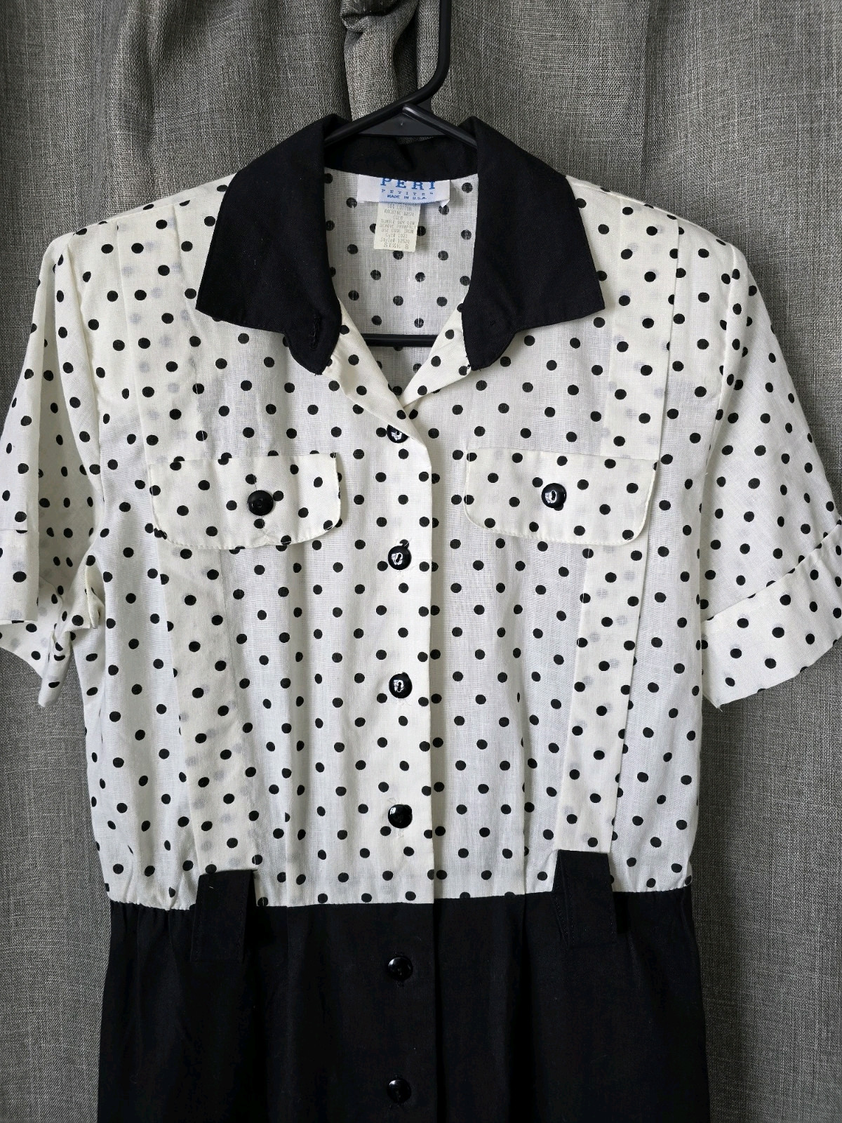 Peri Petites Vtg 80s Polka Dot Button Down Pencil Dress Size 8 Pinup Housewife